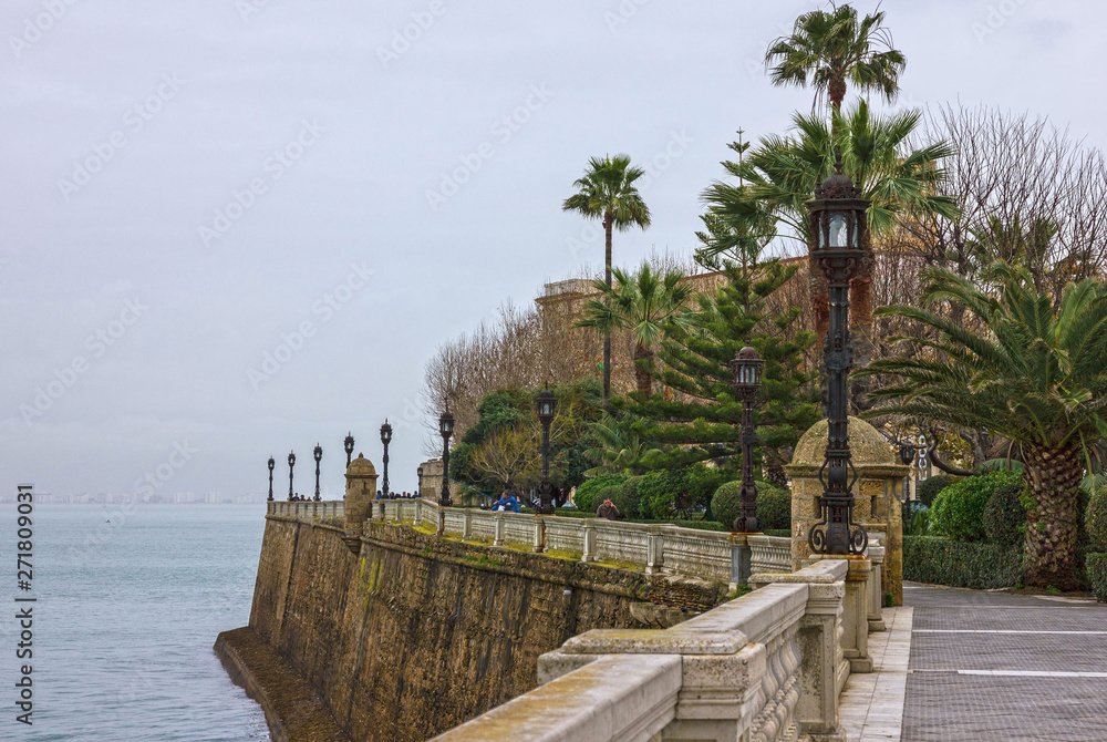 Spain: Cadiz embankment, seafront park, Spain.