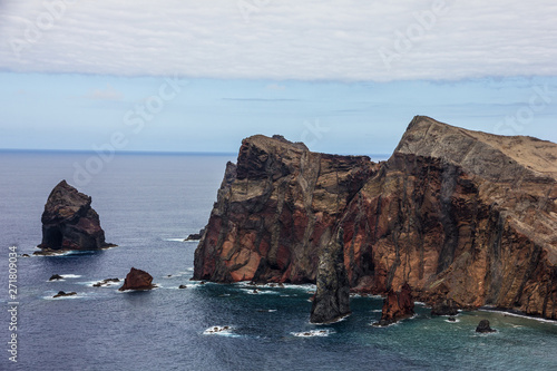 Madeira island mountain rock seascape, Portugal.
