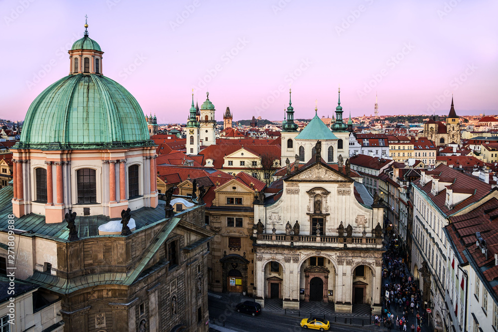 Czech Republic: Prague church and old town panorama, Czech Republic.