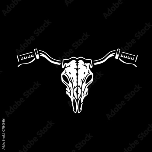 MOTORCYCLE STEERING HANDLE BARS WITH SKULL WHITE BLACK BACKGROUND