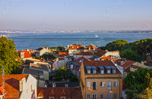 Lisbon city panorama, houses architectural view, Portugal