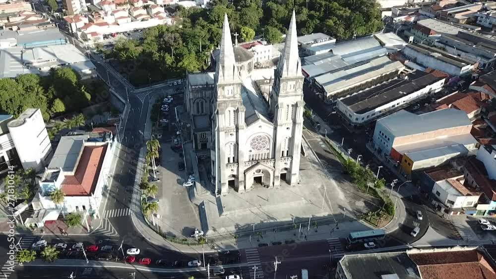 Aerial drone view of a cathedral in Fortaleza - Ceara - Brazil. Architecture