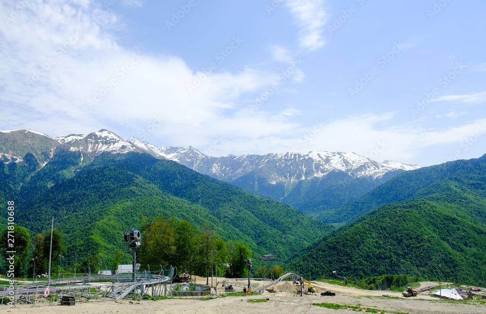 Mountain landscape in spring at the tourist resort Rosa Khutor in Sochi