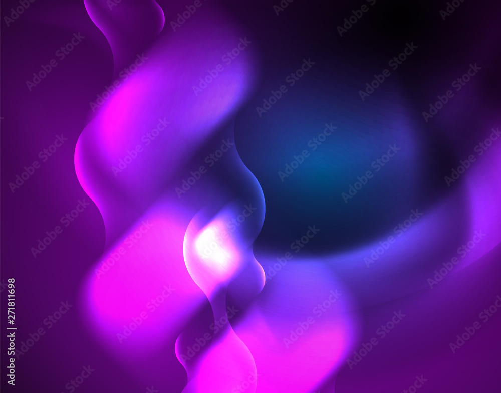 Neon glowing wave lines, blue hi-tech futuristic abstract background template Neon glowing wave lines, blue hi-tech futuristic abstract background template