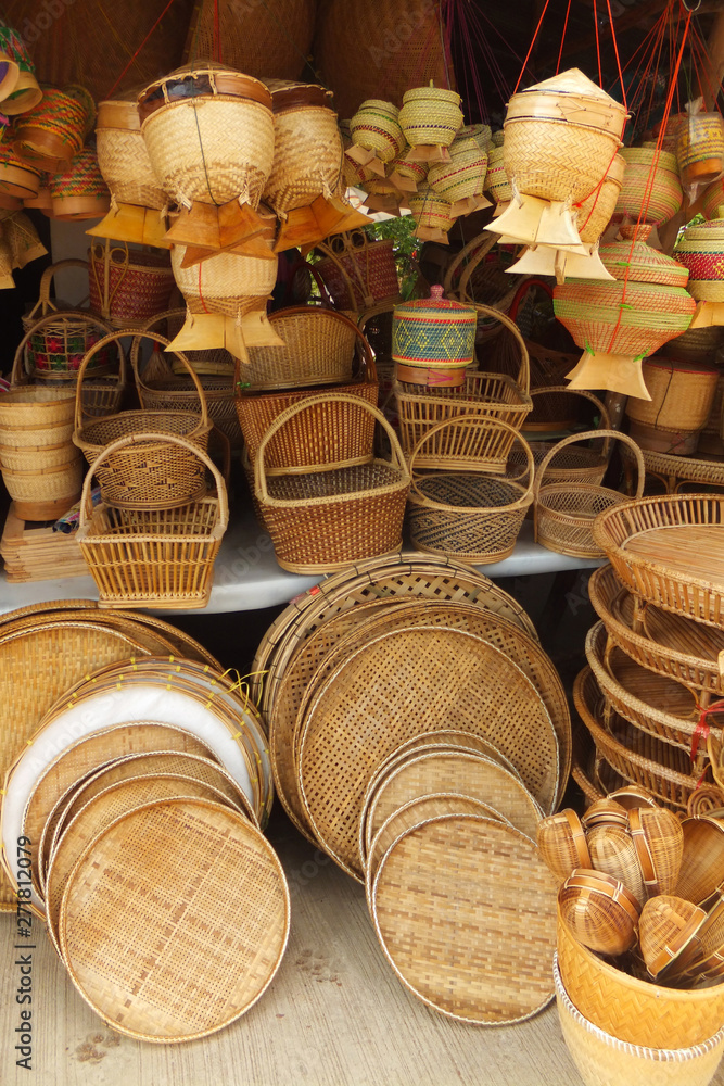 Bamboo basketwork product. Asian traditional craft. Bamboo basketwork product. Asian traditional craft.