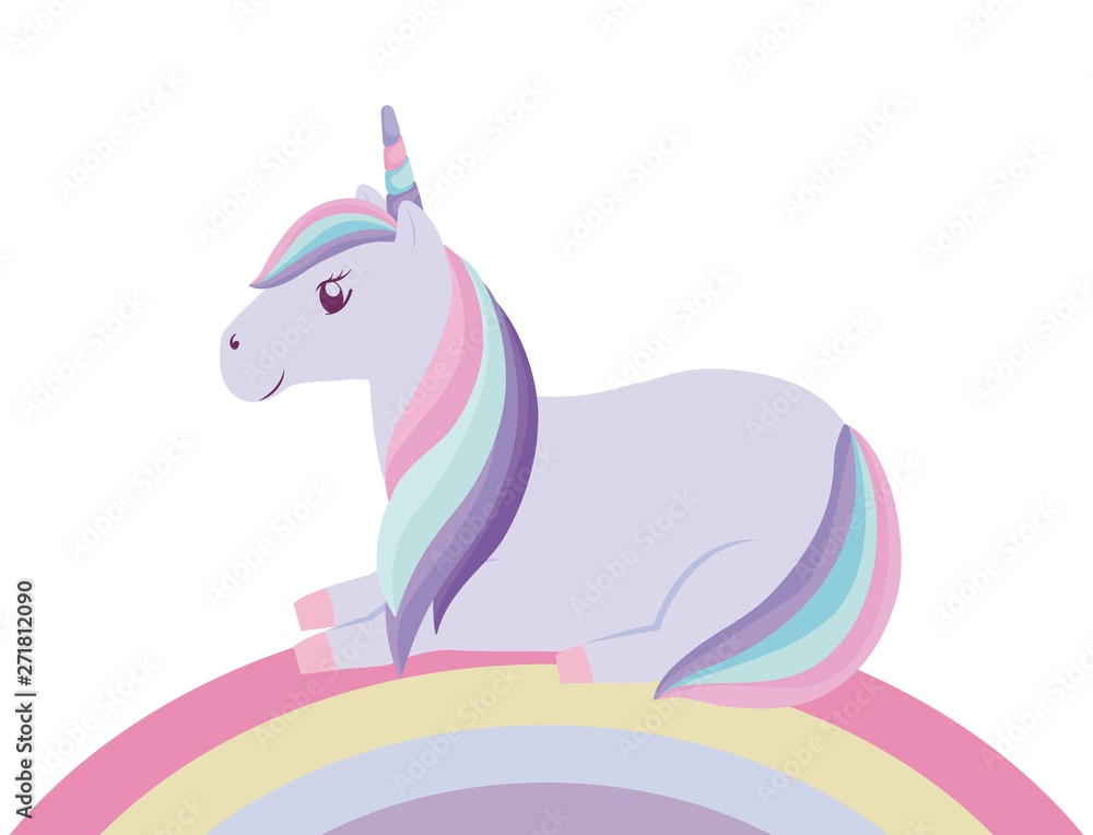 Fototapeta premium cute unicorn animal with rainbow