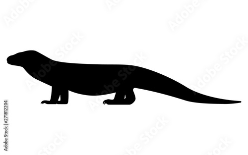 Vector illustration of black silhouette of varanus