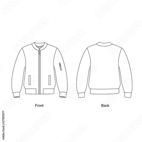 jacket with zip pockets in front technical drawing vector