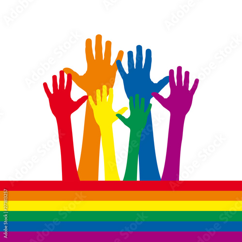 Vector sign hands with rainbow. Gay pride parade concept