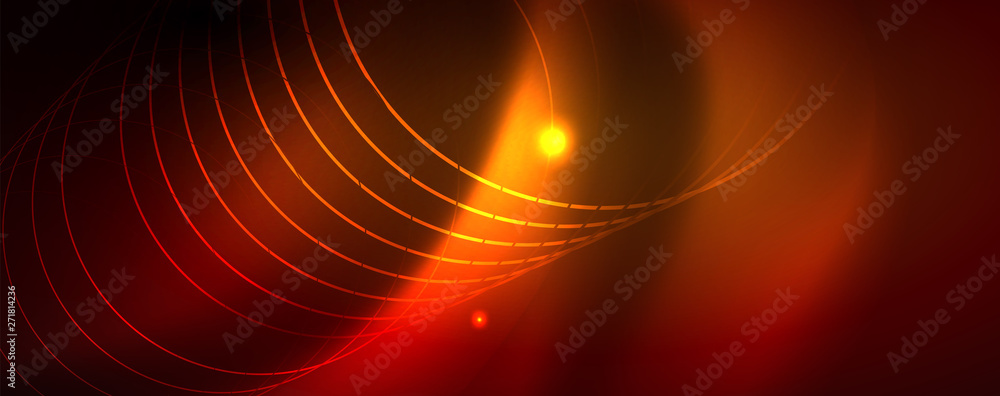 Neon glowing techno lines, hi-tech futuristic abstract background template, vector