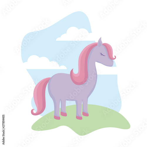 cute unicorn animal in landscape