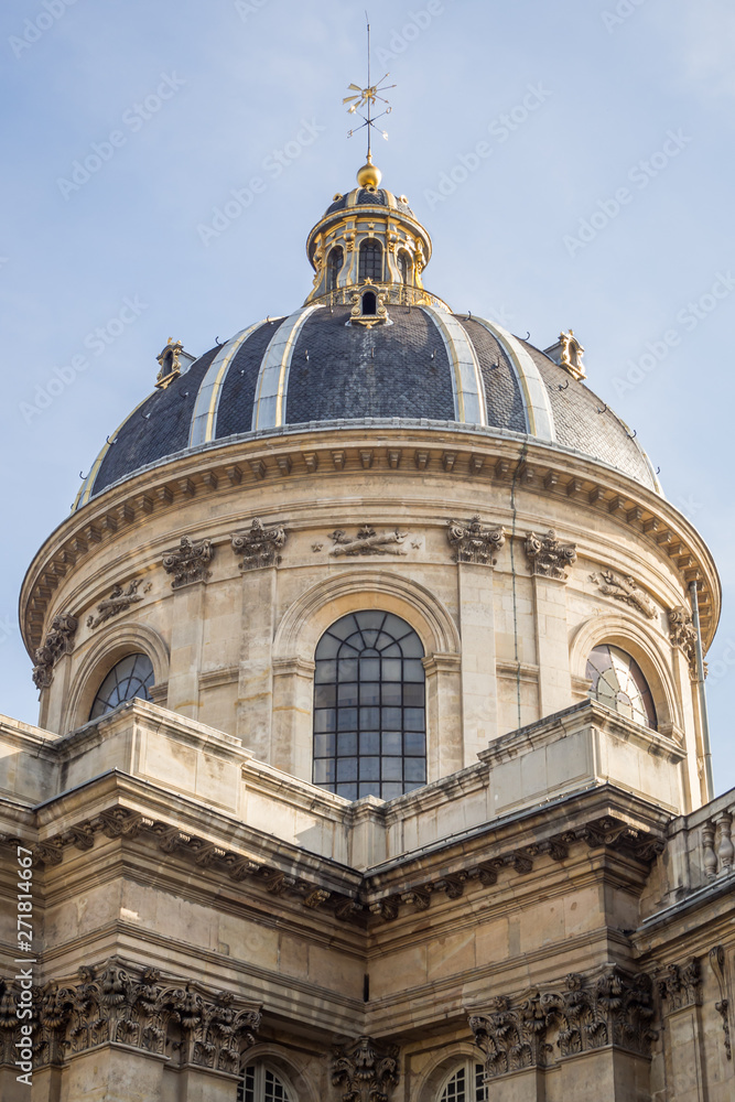 Close up on the dome of the Institut de France facing the Pont des Arts in Paris