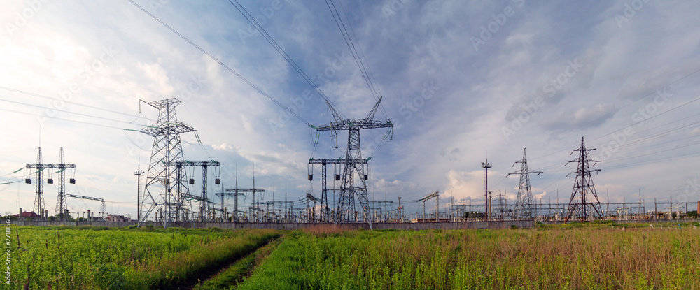 Panoramic image of high voltage substation.