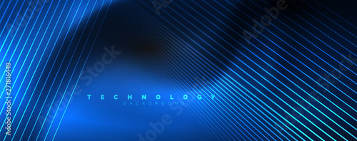 Shiny color neon light with lines, abstract wallpaper, shiny motion, magic space light. Techno abstract background