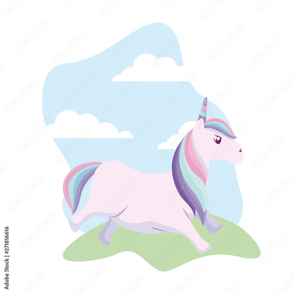 cute unicorn animal in landscape