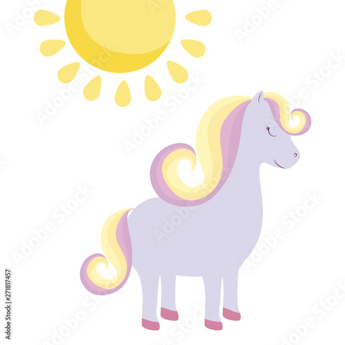 cute unicorn with sun isolated icon