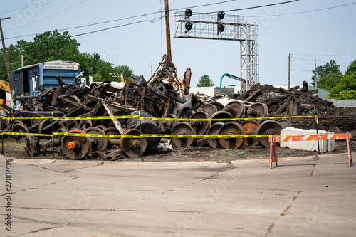 Fotografie Pile of Scrap from Train Derailment