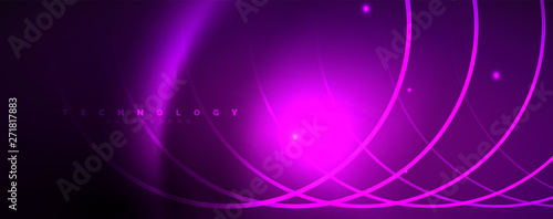 Shiny neon lights, dark abstract background with blurred magic neon light curved lines