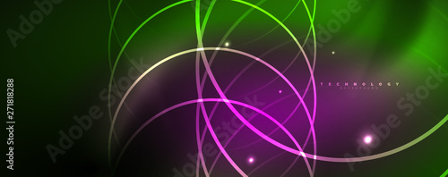 Shiny neon lines template - northern lights glowing blur lines. Futuristic style glow neon 80s disco club or night party techno template