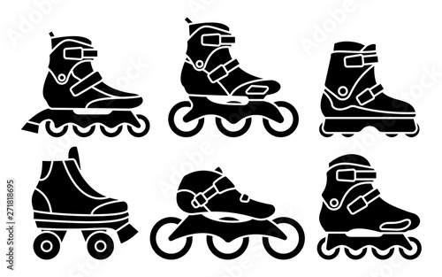 Set of Inline Roller Skates icons isolated on white background. Silhouette vector illustration photo