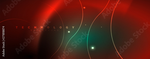 Shiny neon lines template - northern lights glowing blur lines. Futuristic style glow neon 80s disco club or night party techno template