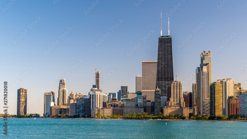 Chicago Skyline at sunset no clouds