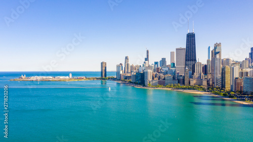 Fototapeta Naklejka Na Ścianę i Meble -  Chicago Skyline from drone in daytime no clouds