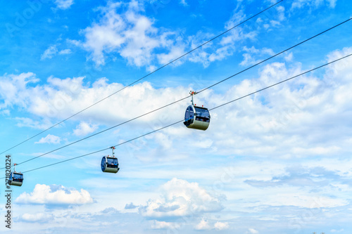 cable car on a background of blue sky with clouds