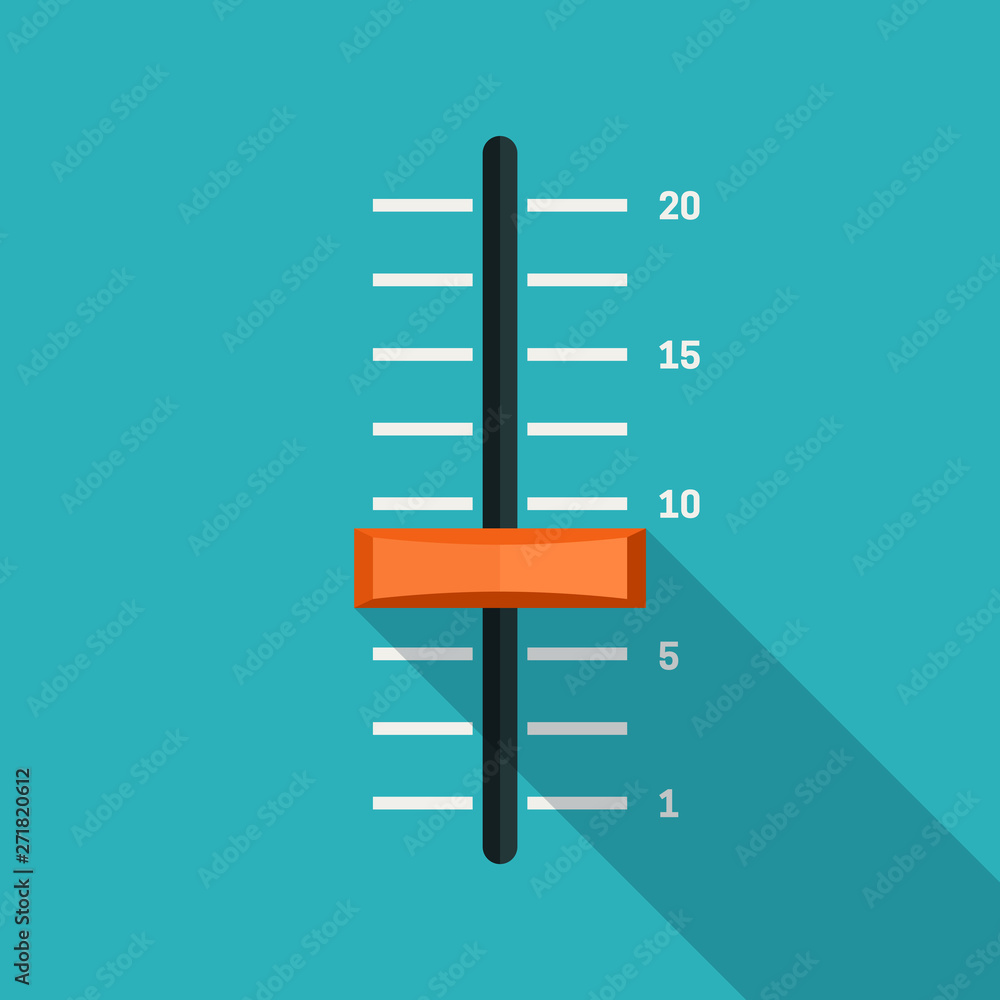 Slider icon in flat style. Illustration of slider with scale on blue background. Slider icon in flat style. Illustration of slider with scale on blue background.