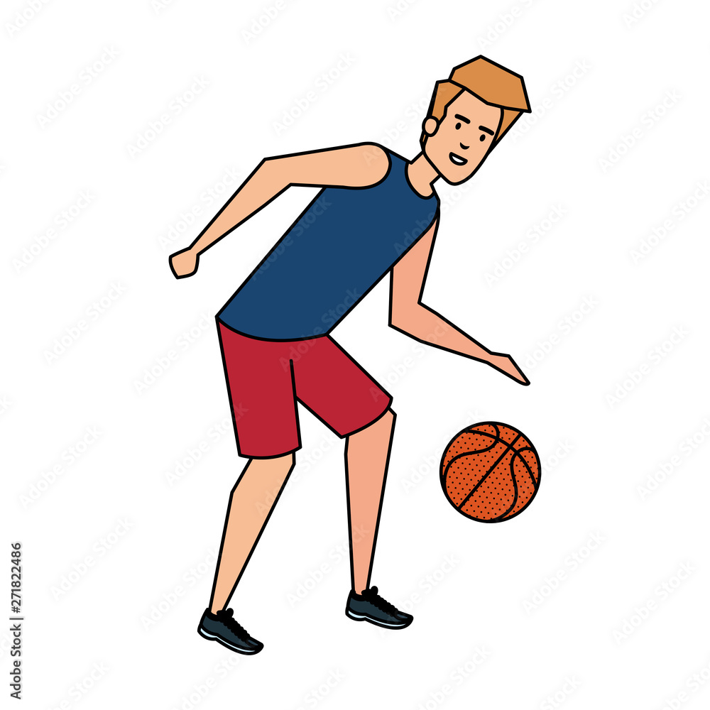 Fototapeta premium man practicing basketball character vector illustration