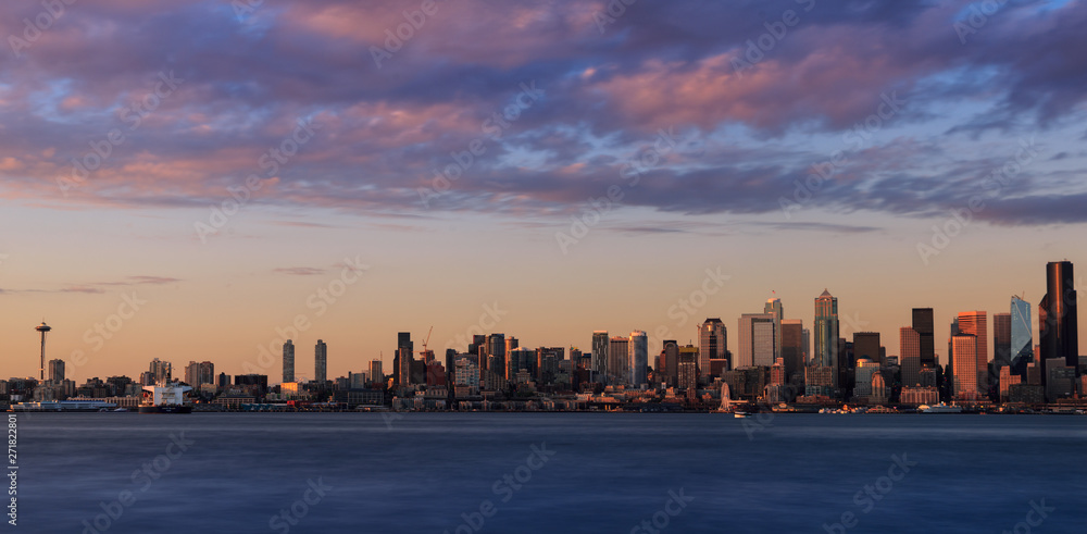 Sunset panorama of seattle's skyline