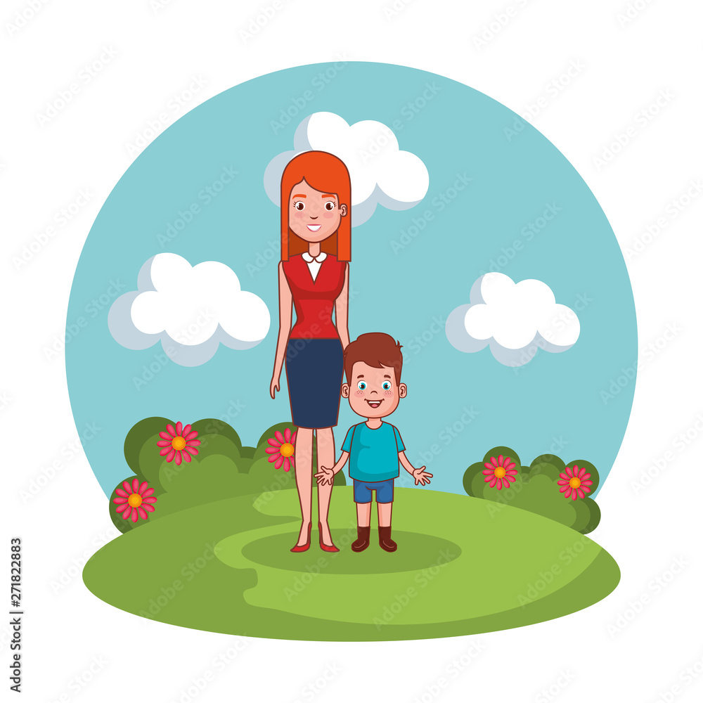 mother with son family in the landscape mother with son family in the landscape