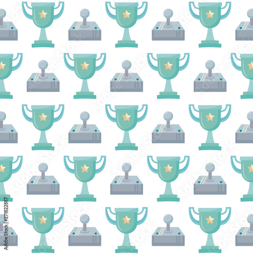 video game joystick and trophy pixelate pattern