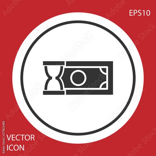 Grey Fast payments icon isolated on red background. Fast money transfer payment. Financial services, fast loan, time is money, cash back concept. White circle button. Vector Illustration