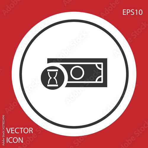 Grey Fast payments icon isolated on red background. Fast money transfer payment. Financial services, fast loan, time is money, cash back concept. White circle button. Vector Illustration