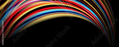 Fluid color swirls on black. Modern background with trendy design