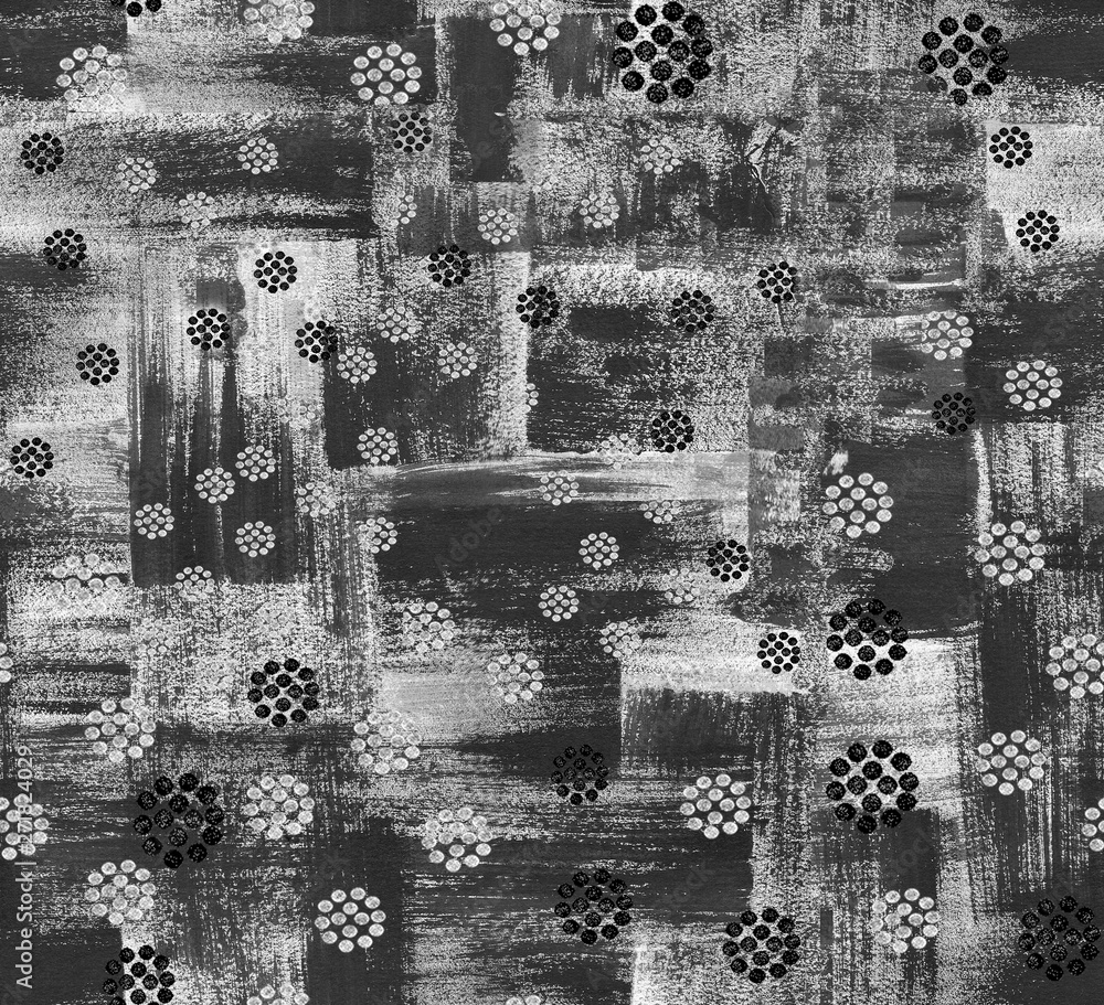 Hand drawn black brush stroke with black and white dots on white ...