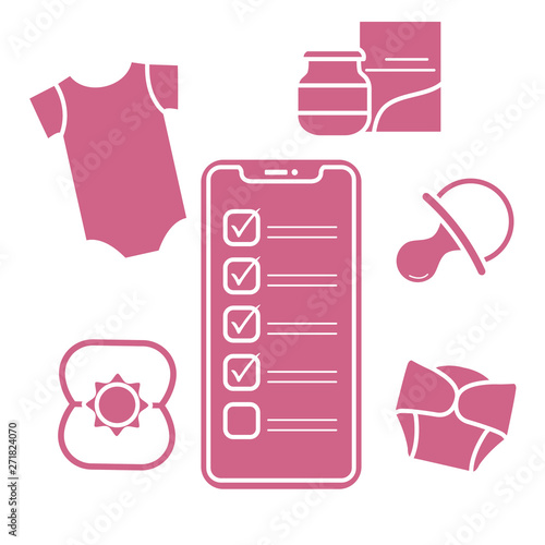 Smartphone with checklist newborn baby accessories