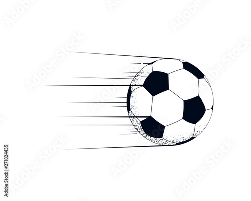 Fototapeta Naklejka Na Ścianę i Meble -  Flying soccer ball with motion lines. Powerful kick. Vector illustration