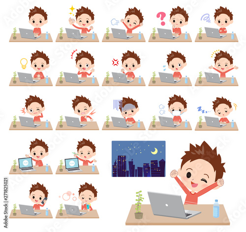 Red clothing boy_desk work