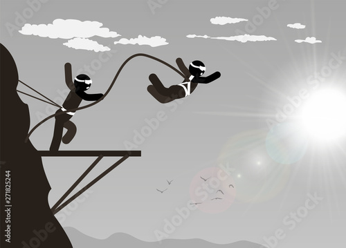 tourist mountaineering. Two climbers climb the rock