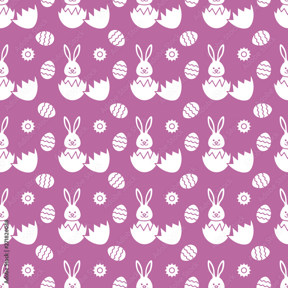 Seamless pattern with Easter Bunny, eggs.