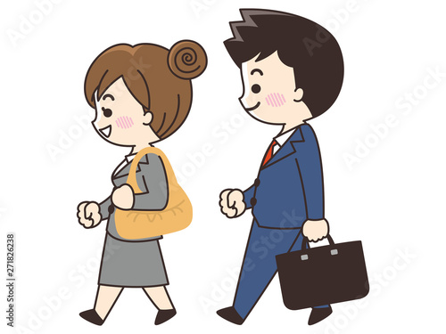 出勤するビジネスマンとビジネスウーマン