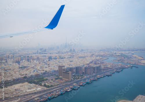 UAE.  View on city Dubai in airplane flight