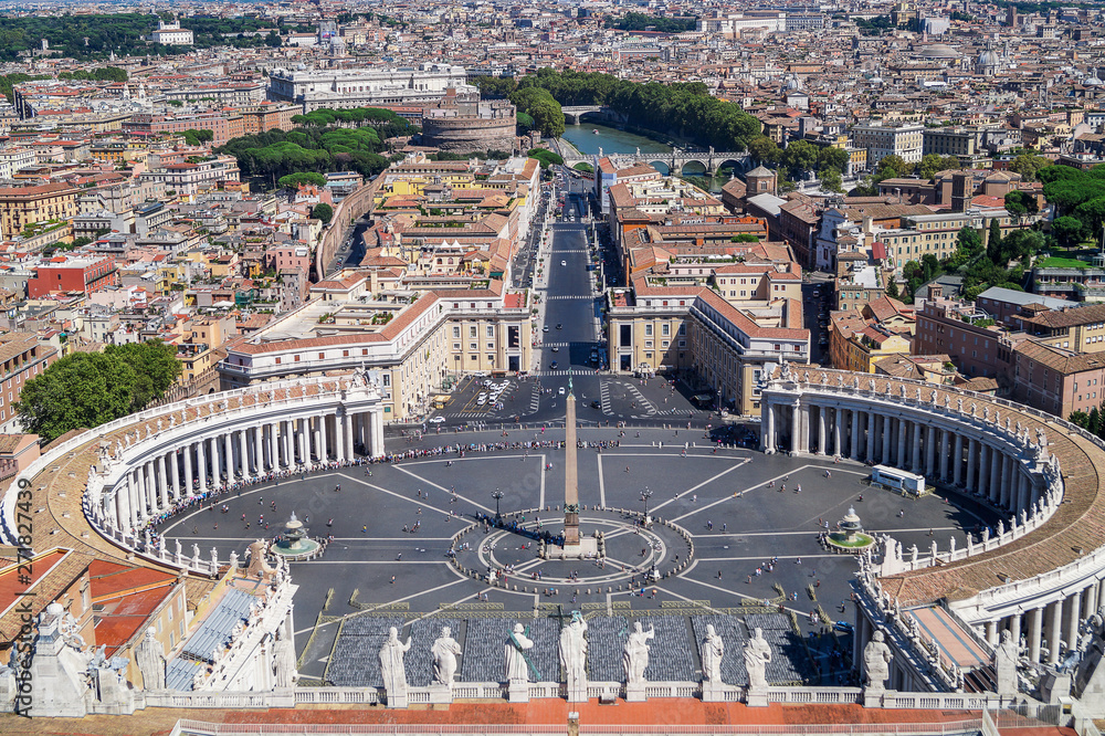The view from the St. Peter's Basilica over the St. Peter's Square and the city of Rome