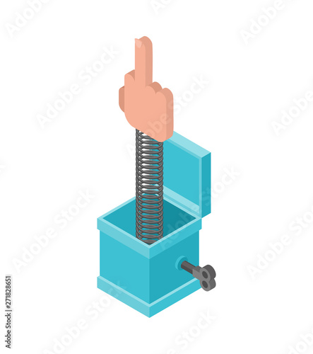 Fuck out of prank box. Funny prize middle finger. Toy for April Fools Day.