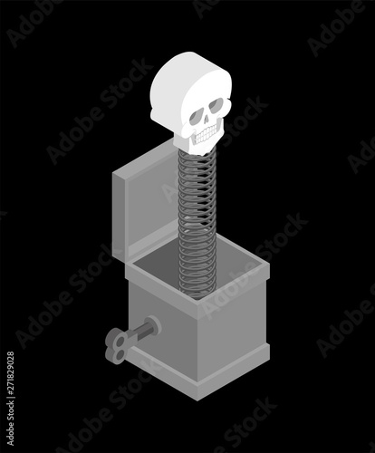 Skull out of prank box. Funny prize skeleton. Toy for Halloween