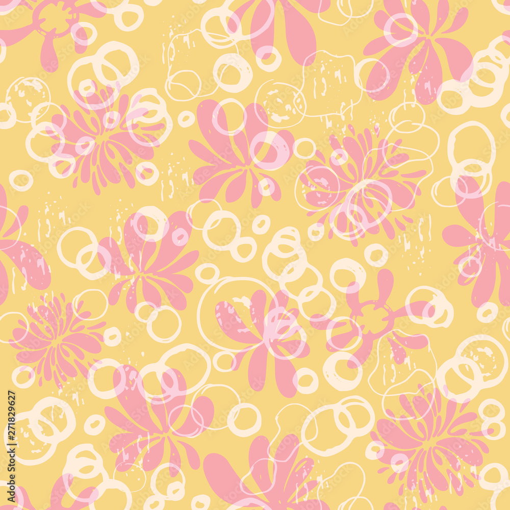 Floral abstract geometric seamless pattern, yellow background. Pattern can be used for wallpaper, pattern fills, background, surface textures