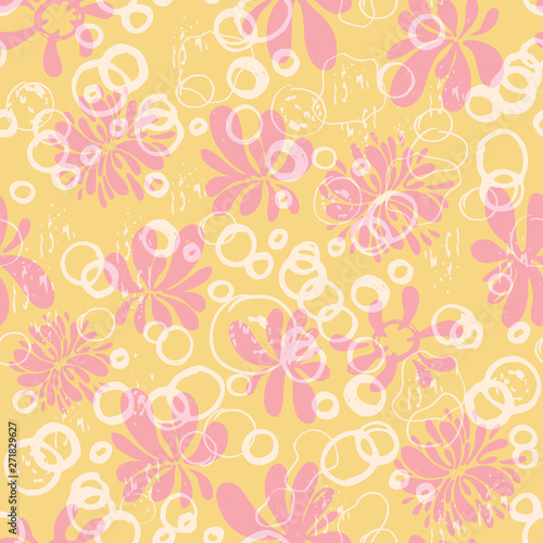 Floral abstract geometric seamless pattern, yellow background. Pattern can be used for wallpaper, pattern fills, background, surface textures
