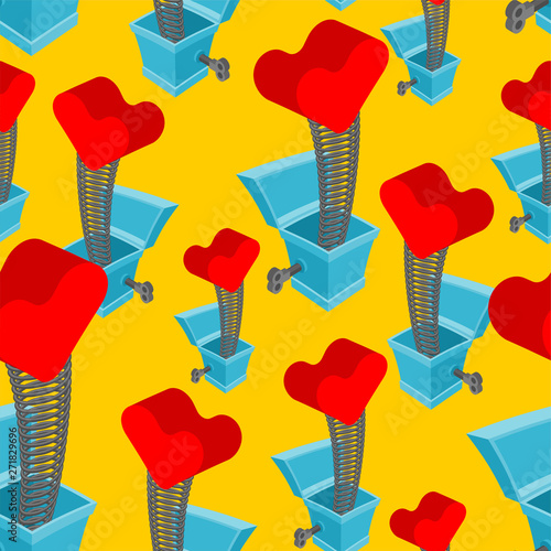 Heart of prank box pattern seamless. Funny prize Love. Toy for Valentine's Day background